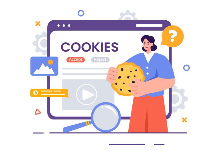 Cookie consent banner illustration showing accept and reject options for website privacy compliance