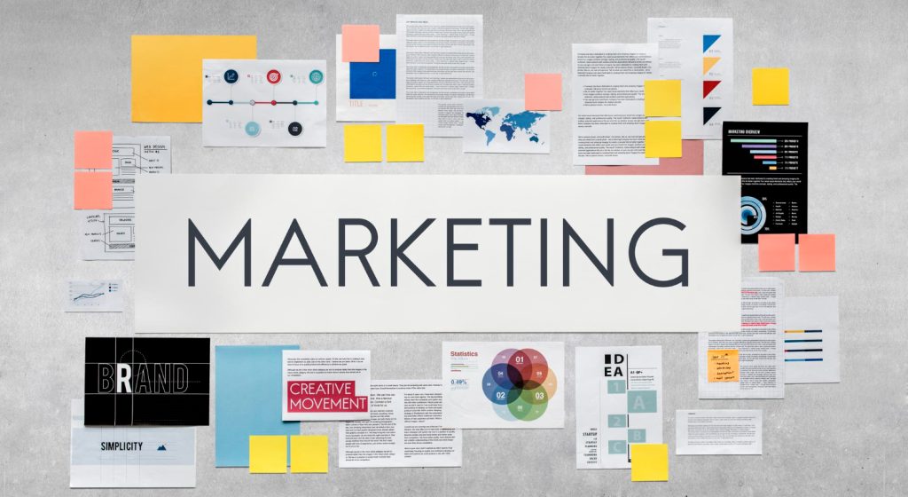 Marketing technology stack strategy planning collage with brand elements
