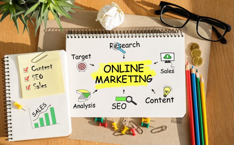 Online marketing and SEO notebook illustrating schema markup planning and implementation